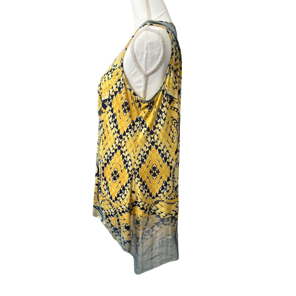 Energe Yellow Sleeveless Bohemian Tunic Top W/ Geometric Print Womens Size XL - Picture 2 of 13